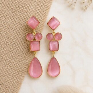 Geometric Drop Earrings – Pink