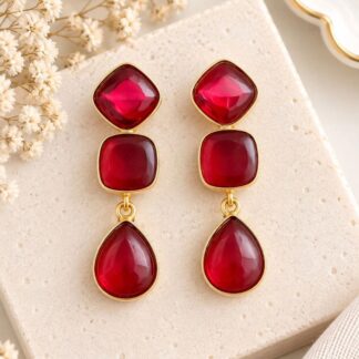 Geometric Drop Earrings – Red