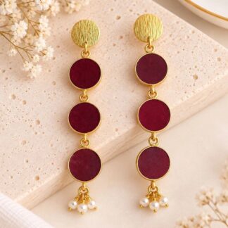 Circular Drop Earrings – Maroon