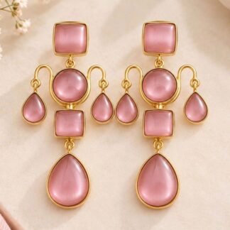Geometric Drop Earrings – Pink