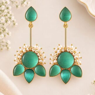 Floral Drop Earrings – Green