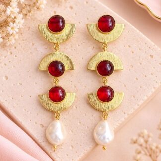 Geometric Drop Earrings – Red