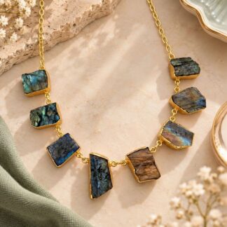 Brass-Plated Handcrafted Necklace – Grey